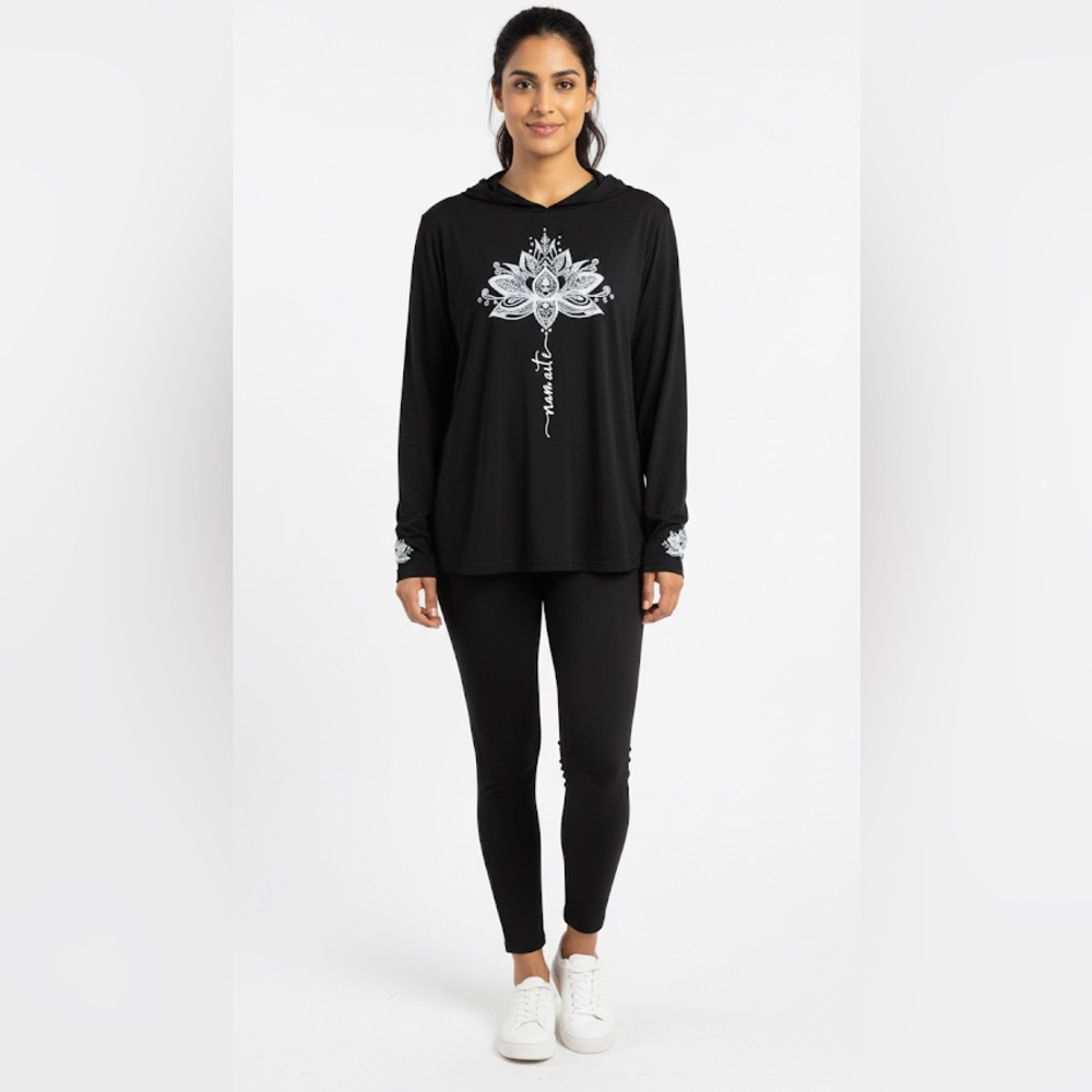 Namaste Yoga Hoodie Black Lotus Graphic Spiritual Athleisure Top XL